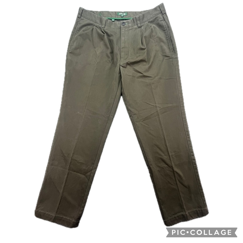 Orvis Mens Pleated Chino Pants Green Size 36 Waist 29 Inseam Casual Trousers‎